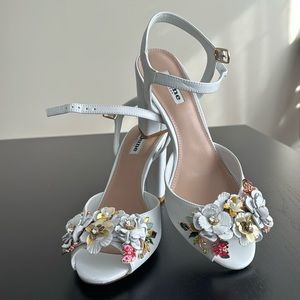 Dune London White Leather Mackaya Block Heels